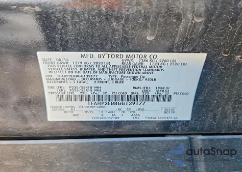 2016 Ford Taurus Sel from USA, damaged, VIN 1FAHP2E88GG139177